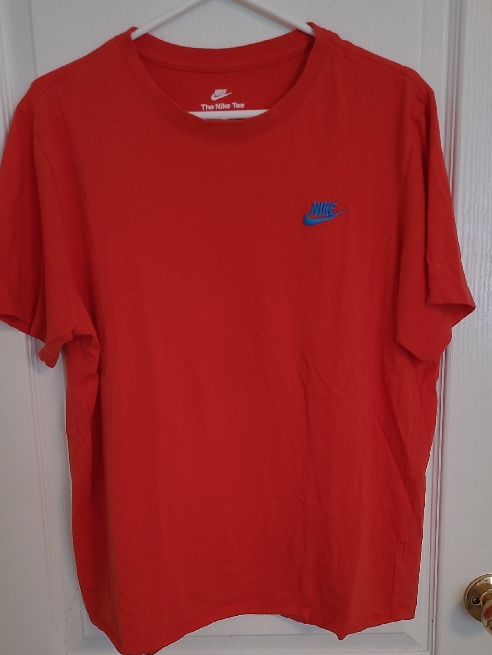 Nike Red Short Sleeve Tee with Blue Swoosh Logo